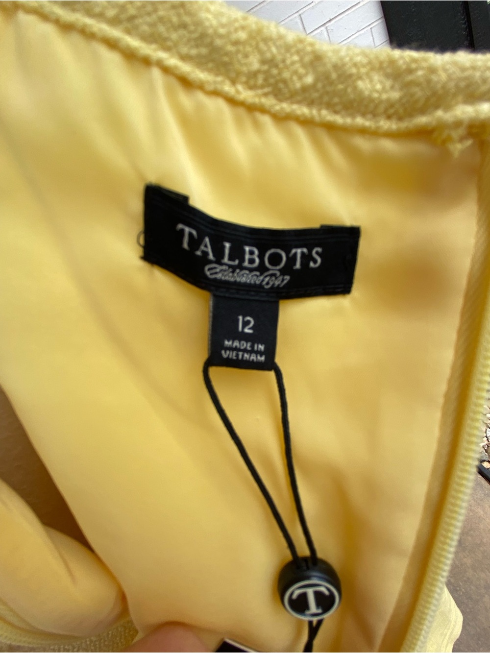 NWT size 12 Talbots Yellow Sleeveless Shift Dress with Patch Pockets and Bows - Picture 12 of 14